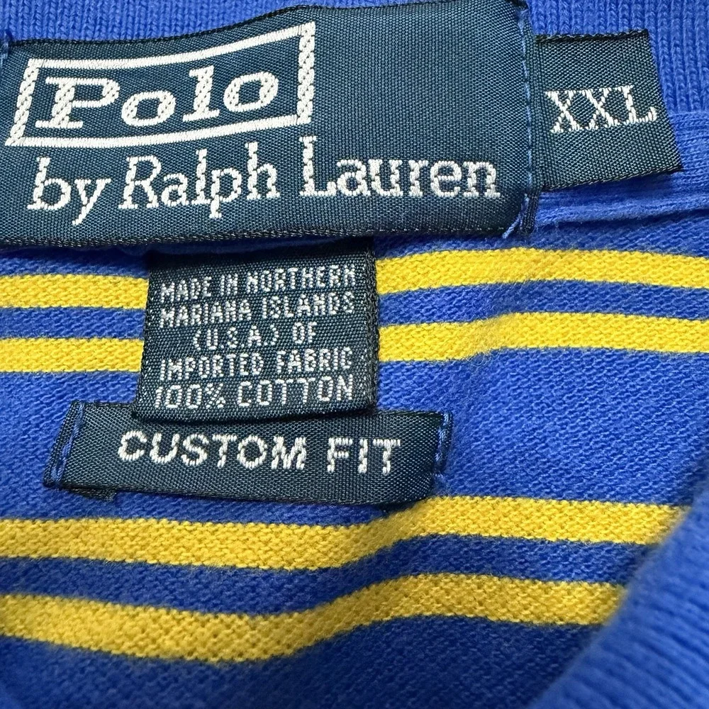 Polo Ralph Lauren Polo Shirt Short Sleeve Men Golf XXL Blue Yellow Striped